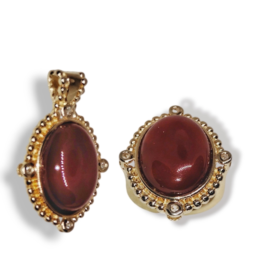 Pendant And Ring Sterling Silver Vermeil Carnelian - Picture 2 of 4